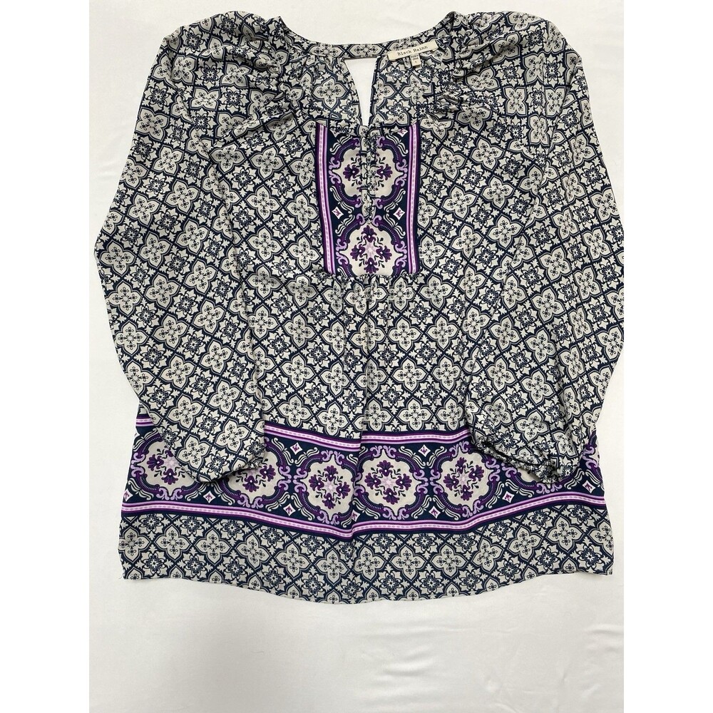 Black Rainn Cottagecore Boho Medallion Print Peasant Blouse Top - Size L